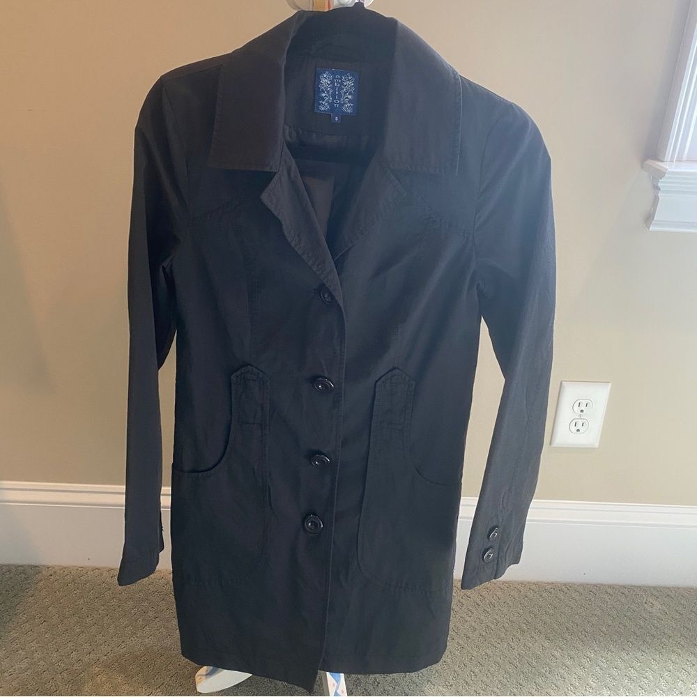 Ambition Black Collared Button Down Trench Coat Women's Size Small